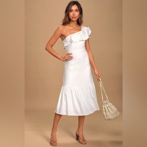 𝅺Lulu's One Shoulder Ruffled Midi Sun Kissed Memories Linen Size Medium